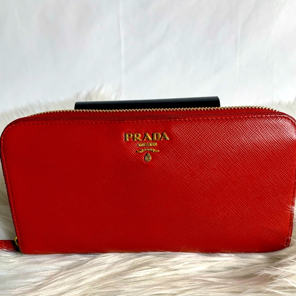 Prada Saffiano long zipper wallet